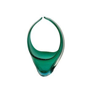 Vintage Elegant Emerald Green Encased Clear Glass Hand Pulled Art Glass Vase